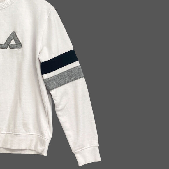 VTG FILA Sweatshirt Lg Y2K White Spell Out Stripe Streetwear Retro Sport Hip hop - Picture 6 of 12